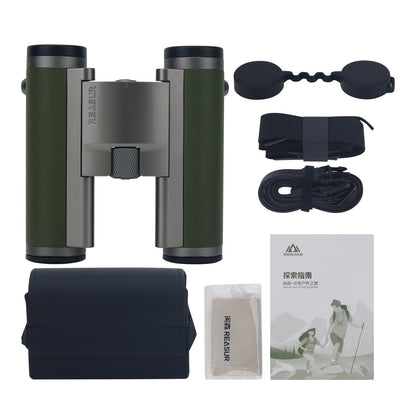 REASUR Green 10X25 Folding Binocular Telescope HD APO Pre-focus Flat-fielding Binocular for Bird Watching