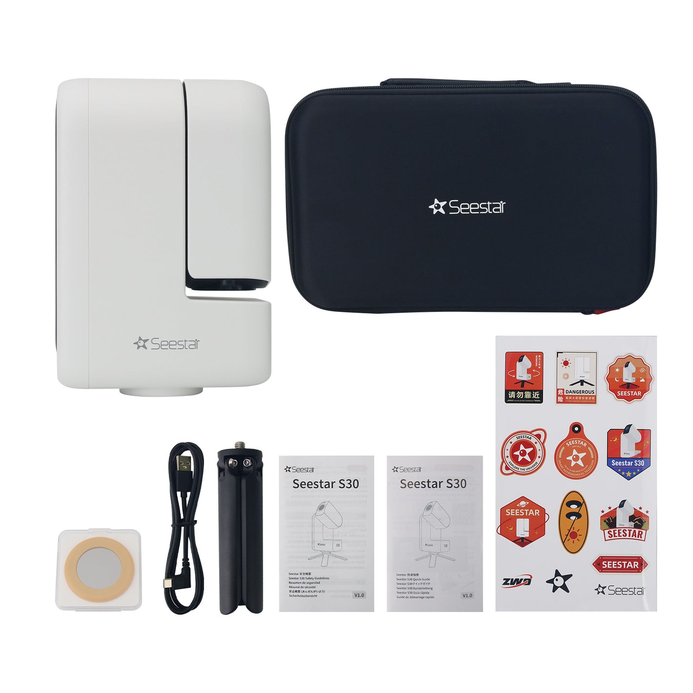 ZWO Seestar S30 Wifi Smart Telescope with Tripod and Carrying Case for Deep Sky and Planet Imaging