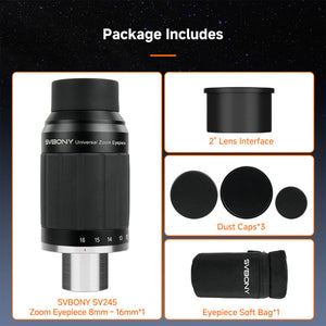 SVBONY SV245 Universal Zoom Eyepiece 8-16MM 1.25-Inch&amp;2-Inch Dual Lens Interface 63-Degree FOV Astronomy Eyepiece