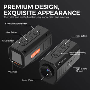 TeSeek GTGUARD N3 Low Light Infrared Night Vision Device 5X Digital Zoom Day/Night Dual-use Monocular with 1.54-Inch TFT Screen