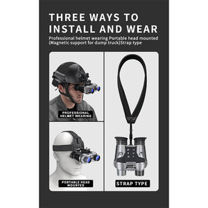 TeSeek VRNV303 3D VR Night Vision Goggles Adjustable Focus 6X Zoom IR Head Strap Helmet Mount 2x32GB Cards